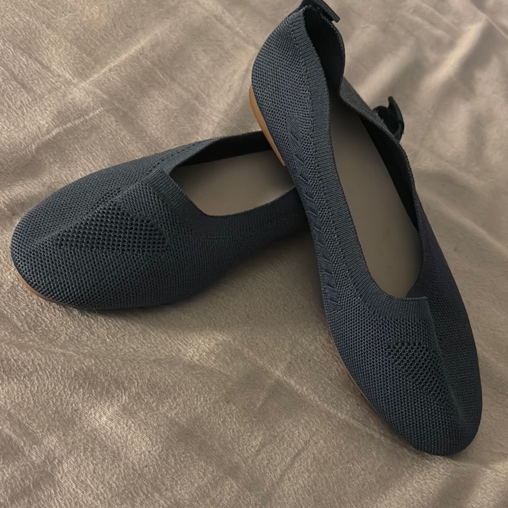 Women's Navy Knit Ballet Flats